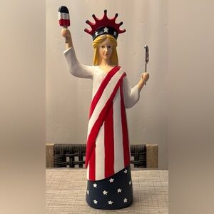 Patriotic 4th Of July Lady Liberty Red White and Blue 14” Clay Resin Statue.